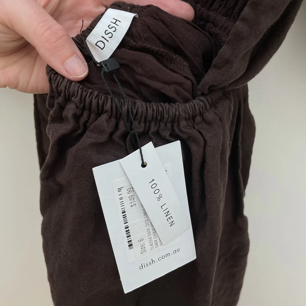 DISSH CLAUDIA DARK CHOC LINEN MIDI DRESS - Picture 7 of 9
